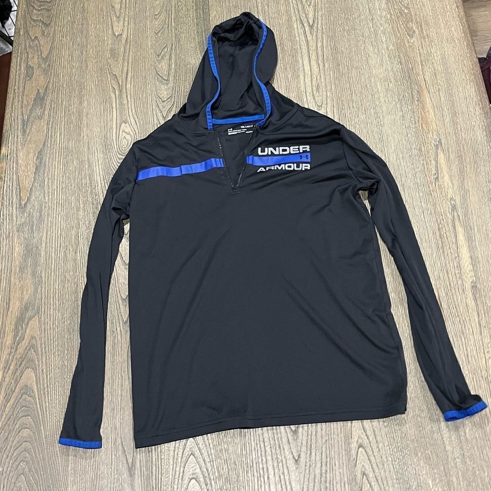 Under Armour Athletic Long Sleeve Black Graphic Pullover Hoodie Side Youth XL
